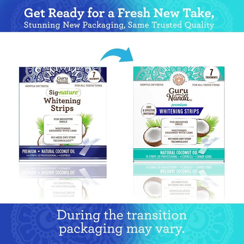 GURU NANDA Coconut Oil Mint Teeth Whitening Strips Remove Yellow Plaque Brighten Teeth Refresh Breath Daily Use